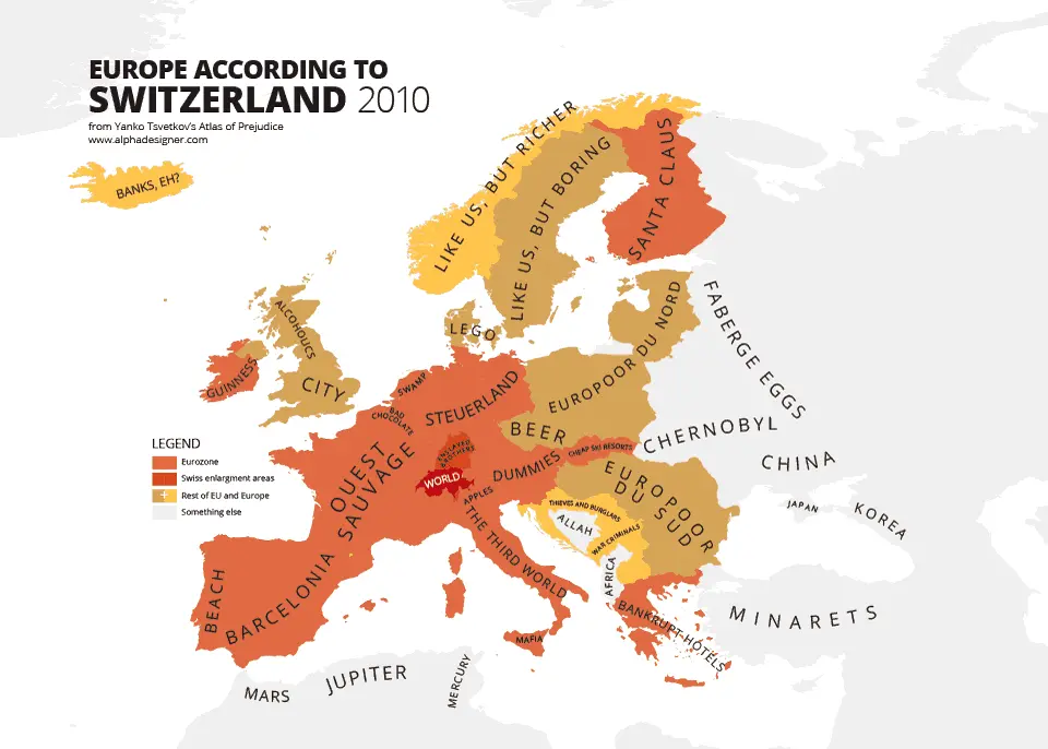 Map of Europe According to Switzerland