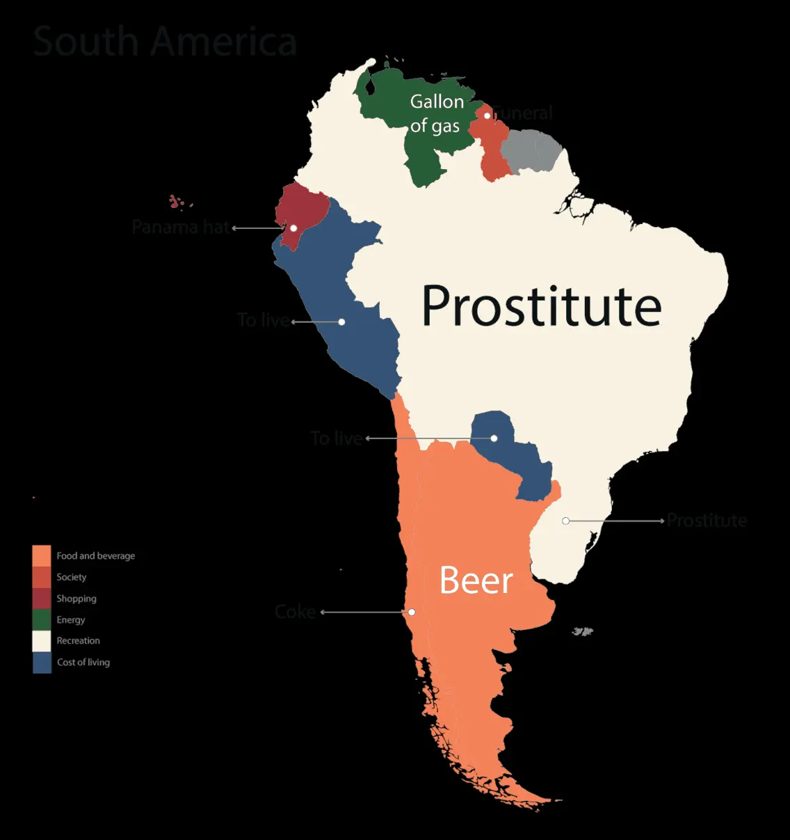 Map of the most Googled products in South America
