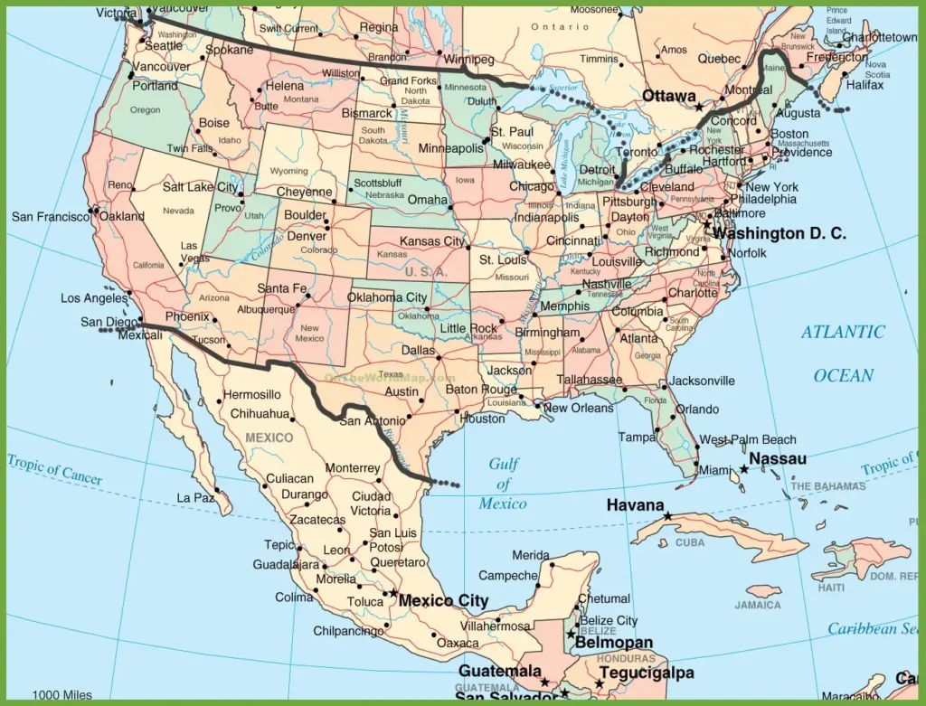 USA-Mexico-Map showcasing U.S. and Mexican geography for travel, history, and geographic reference.