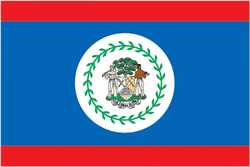 This image shows the flag of Belize, Central America, and the Caribbean. For more details of the flag of Belize, please see this page below.