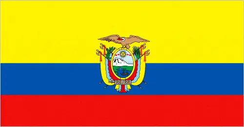 This image shows the flag of Ecuador, South America. For more details of the flag of Ecuador, please see this page below.