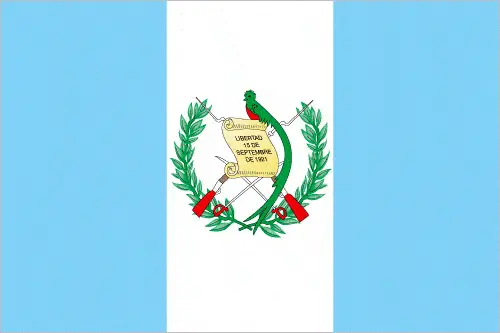 This image shows the flag of Guatemala, Central America, and the Caribbean. For more details of the flag of Guatemala, please see this page below.