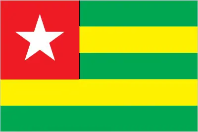 This image shows the flag of Togo, Africa. For more details of the flag of Togo, please see this page below.