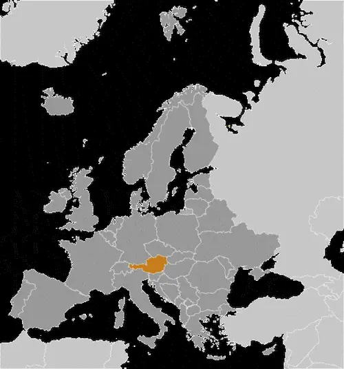 This image shows the location of Austria, Europe. For more geographical details of Austria, please see this page below.