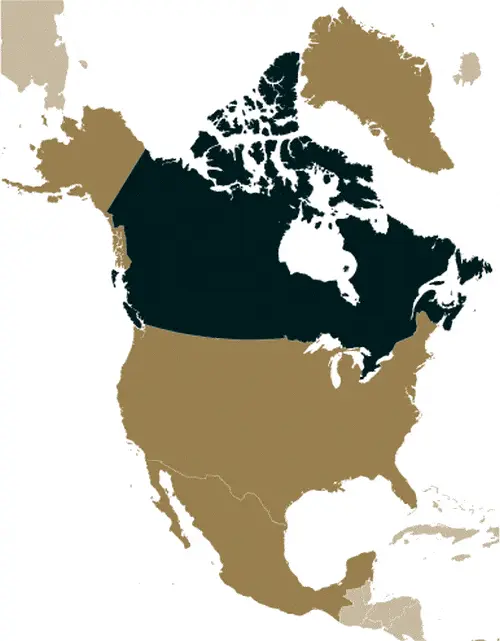 This image shows the location of Canada, North America. For more geographical details of Canada, please see this page below.
