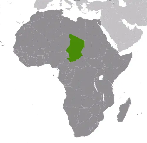 This image shows the location of Chad, Africa. For more geographical details of Chad, please see this page below.