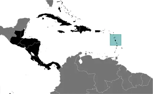 This image shows the location of Dominica, Central America, and the Caribbean. For more geographical details of Dominica, please see this page below.
