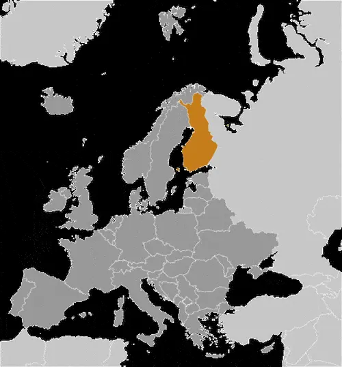 This image shows the location of Finland, Europe. For more geographical details of Finland, please see this page below.