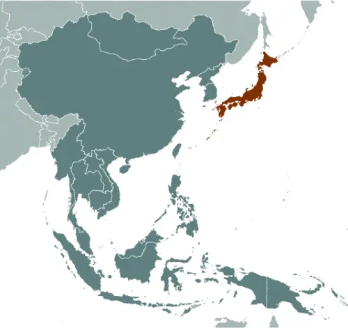 This image shows the location of Japan, Asia. For more geographical details of Japan, please see this page below.