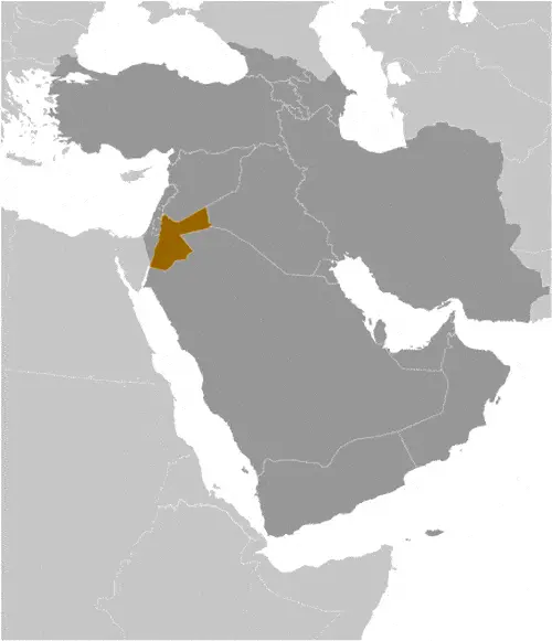 This image shows the location of Jordan, Middle East. For more geographical details of Jordan, please see this page below.
