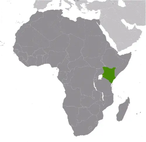 This image shows the location of Kenya, Africa. For more geographical details of Kenya, please see this page below.