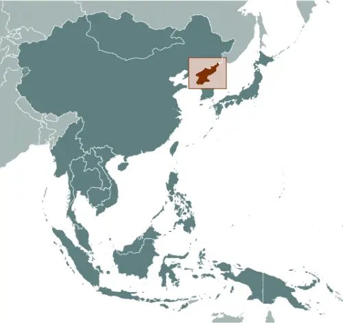 This image shows the location of Korea North, Asia. For more geographical details of Korea North, please see this page below.