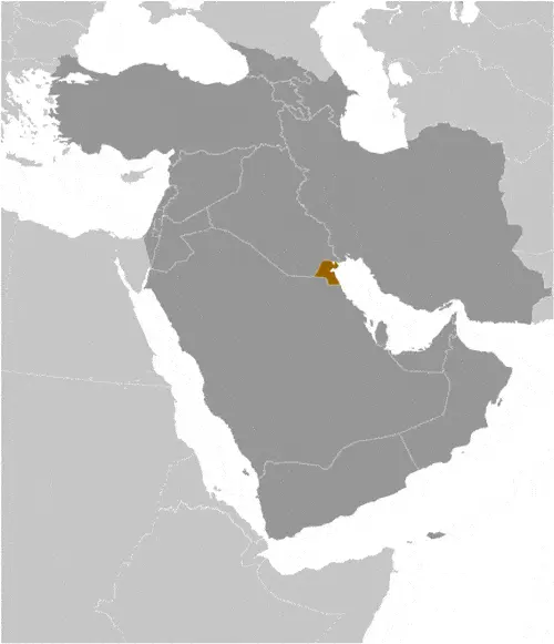 This image shows the location of Kuwait, Middle East. For more geographical details of Kuwait, please see this page below.