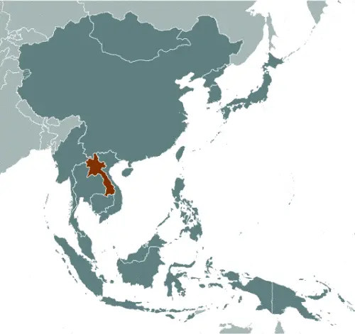 This image shows the location of Laos, Southeast Asia. For more geographical details of Laos, please see this page below.