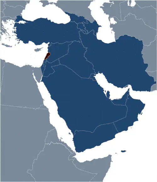 This image shows the location of Lebanon, Middle East. For more geographical details of Lebanon, please see this page below.
