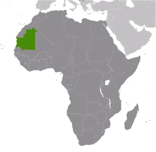 This image shows the location of Mauritania, Africa. For more geographical details of Mauritania, please see this page below.