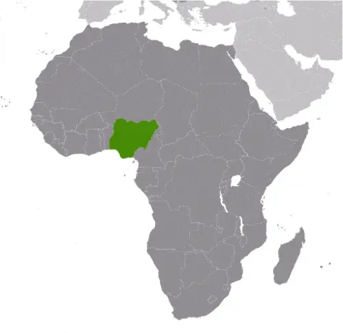 This image shows the location of Nigeria, Africa. For more geographical details of Nigeria, please see this page below.