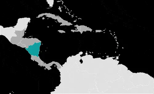 This image shows the location of Nicaragua, Central America, and the Caribbean. For more geographical details of Nicaragua, please see this page below.
