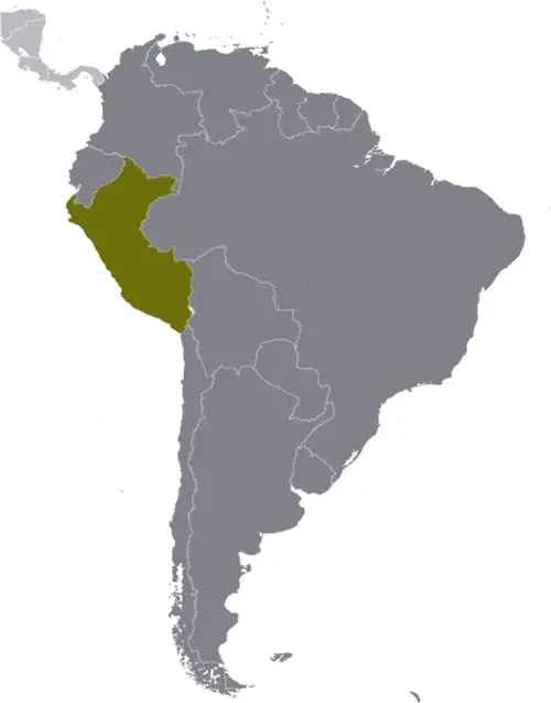 This image shows the location of Peru, South America. For more geographical details of Peru, please see this page below.