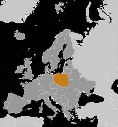 This image shows the location of Poland, Europe. For more geographical details of Poland, please see this page below.