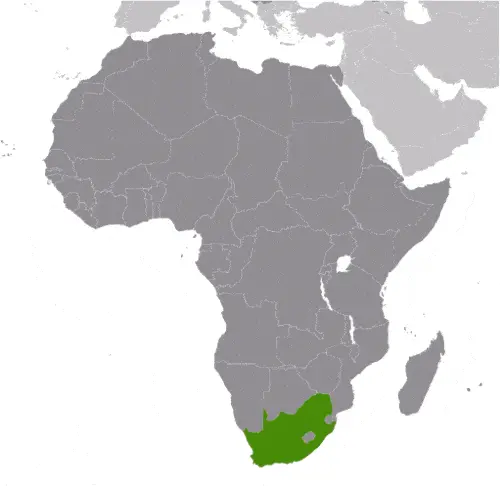 This image shows the location of South Africa, Africa. For more geographical details of South Africa, please see this page below.