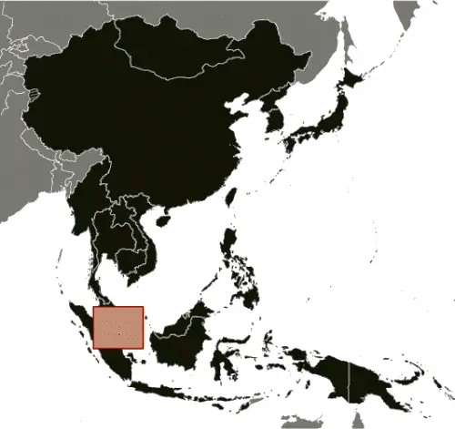 This image shows the location of Singapore, Southeast Asia. For more geographical details of Singapore, please see this page below.