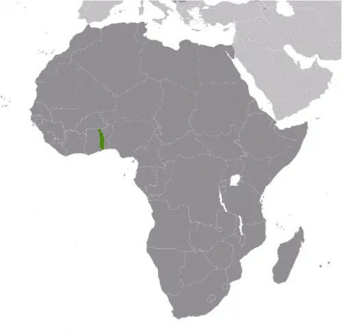 This image shows the location of Togo, Africa. For more geographical details of Togo, please see this page below.