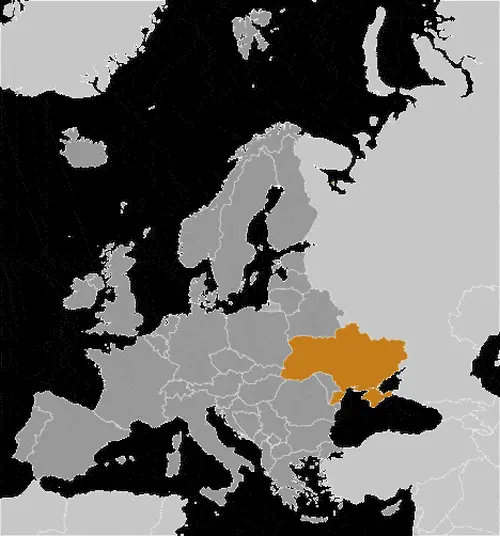 This image shows the location of Ukraine, Europe. For more geographical details of Ukraine, please see this page below.