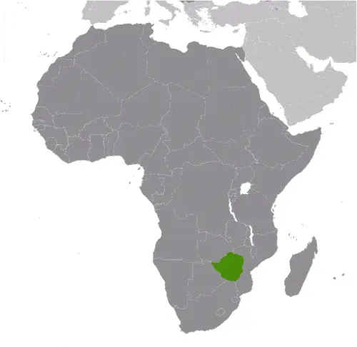 This image shows the location of Zimbabwe, Africa. For more geographical details of Zimbabwe, please see this page below.