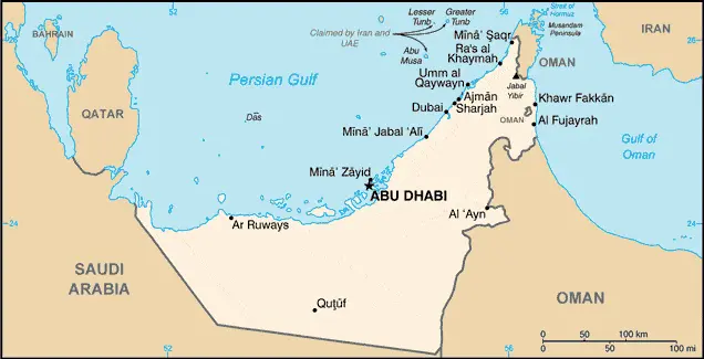 This image shows the draft map of the United Arab Emirates, Middle East. For more details of the map of the United Arab Emirates, please see this page below.