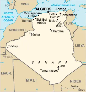 This image shows the draft map of Algeria, Africa. For more details of the map of Algeria, please see this page below.