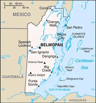 This image shows the draft map of Belize, Central America, and the Caribbean. For more details of the map of Belize, please see this page below.