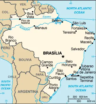 This image shows the draft map of Brazil, South America. For more details of the map of Brazil, please see this page below.