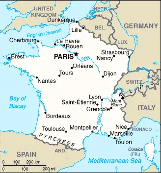 This image shows the draft map of France, Europe. For more details of the map of France, please see this page below.