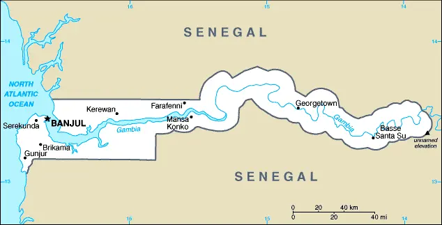 This image shows the draft map of the Gambia, Africa. For more details of the map of the Gambia, please see this page below.