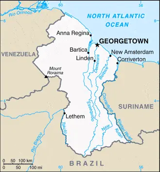 This image shows the draft map of Guyana, South America. For more details of the map of Guyana, please see this page below.