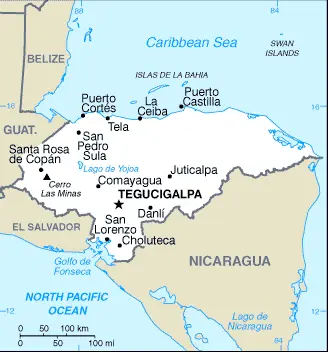 This image shows the draft map of Honduras, Central America, and the Caribbean. For more details of the map of Honduras, please see this page below.