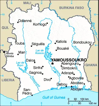 This image shows the draft map of Cote d'Ivoire, Africa. For more details of the map of Cote d'Ivoire, please see this page below.