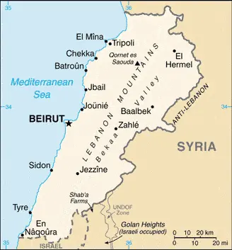 This image shows the draft map of Lebanon, Middle East. For more details of the map of Lebanon, please see this page below.