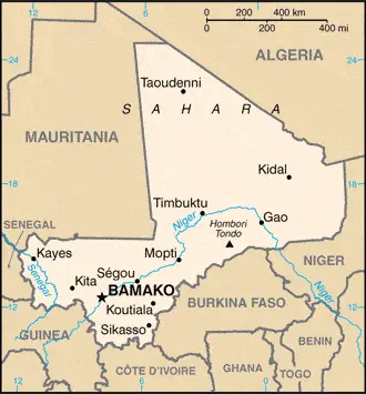 This image shows the draft map of Mali, Africa. For more details of the map of Mali, please see this page below.