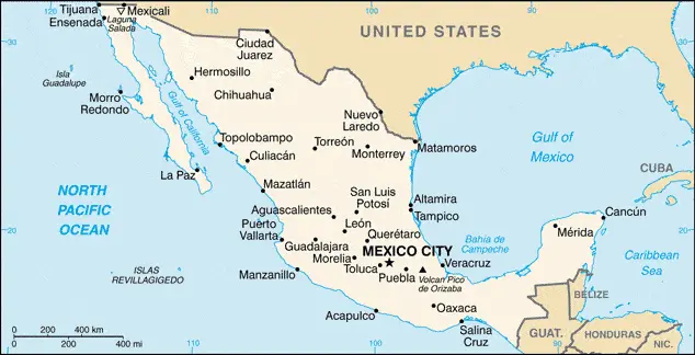 This image shows the draft map of Mexico, North America. For more details of the map of Mexico, please see this page below.