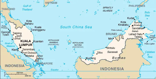 This image shows the draft map of Malaysia, Southeast Asia. For more details of the map of Malaysia, please see this page below.