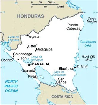 This image shows the draft map of Nicaragua, Central America, and the Caribbean. For more details of the map of Nicaragua, please see this page below.