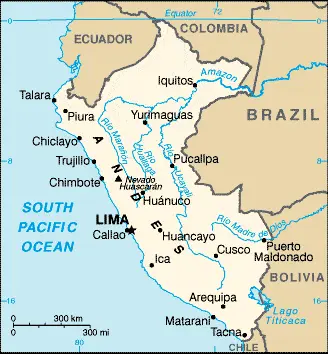 This image shows the draft map of Peru, South America. For more details of the map of Peru, please see this page below.