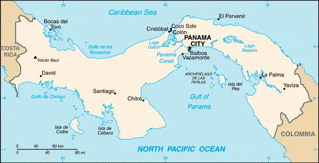 This image shows the draft map of Panama, Central America, and the Caribbean. For more details of the map of Panama, please see this page below.