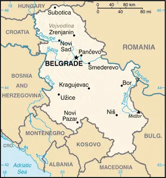 This image shows the draft map of Serbia, Europe. For more details of the map of Serbia, please see this page below.