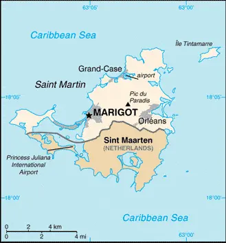 This image shows the draft map of Saint Martin, Central America, and the Caribbean. For more details of the map of Saint Martin, please see this page below.