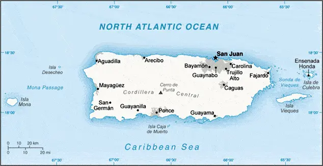 This image shows the draft map of Puerto Rico, Central America, and the Caribbean. For more details of the map of Puerto Rico, please see this page below.