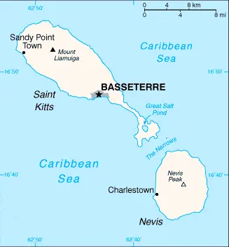 This image shows the draft map of Saint Kitts and Nevis, Central America, and the Caribbean. For more details of the map of Saint Kitts and Nevis, please see this page below.
