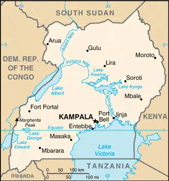 This image shows the draft map of Uganda, Africa. For more details of the map of Uganda, please see this page below.
